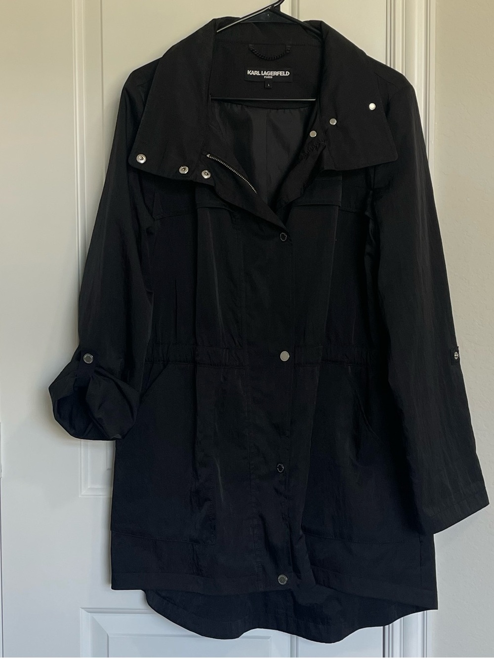 Karl Lagerfeld Paris Women’s Lightweight Hooded Anorak Rain Jacket Coat